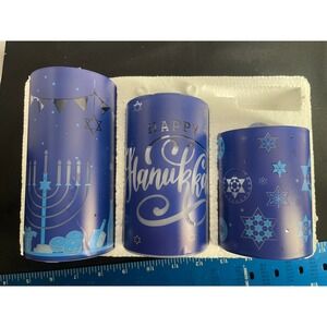 Hanukkah LED Flameless Candle Set 3 Piece Blue Silver Menorah Star of David Deco